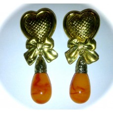 Heart & Bow Orange Drop Earrings 